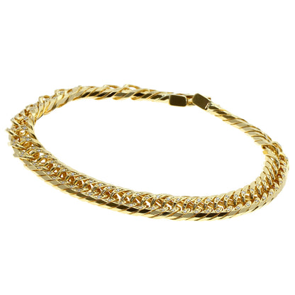 0.5ct Curb chain W8 face Diamond Bracelet K18 Yellow Gold 29.9g　Ladies