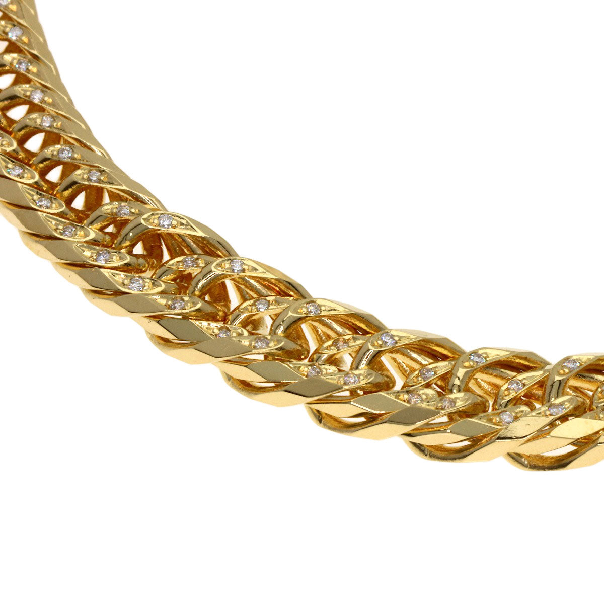 0.5ct Curb chain W8 face Diamond Bracelet K18 Yellow Gold 29.9g　Ladies
