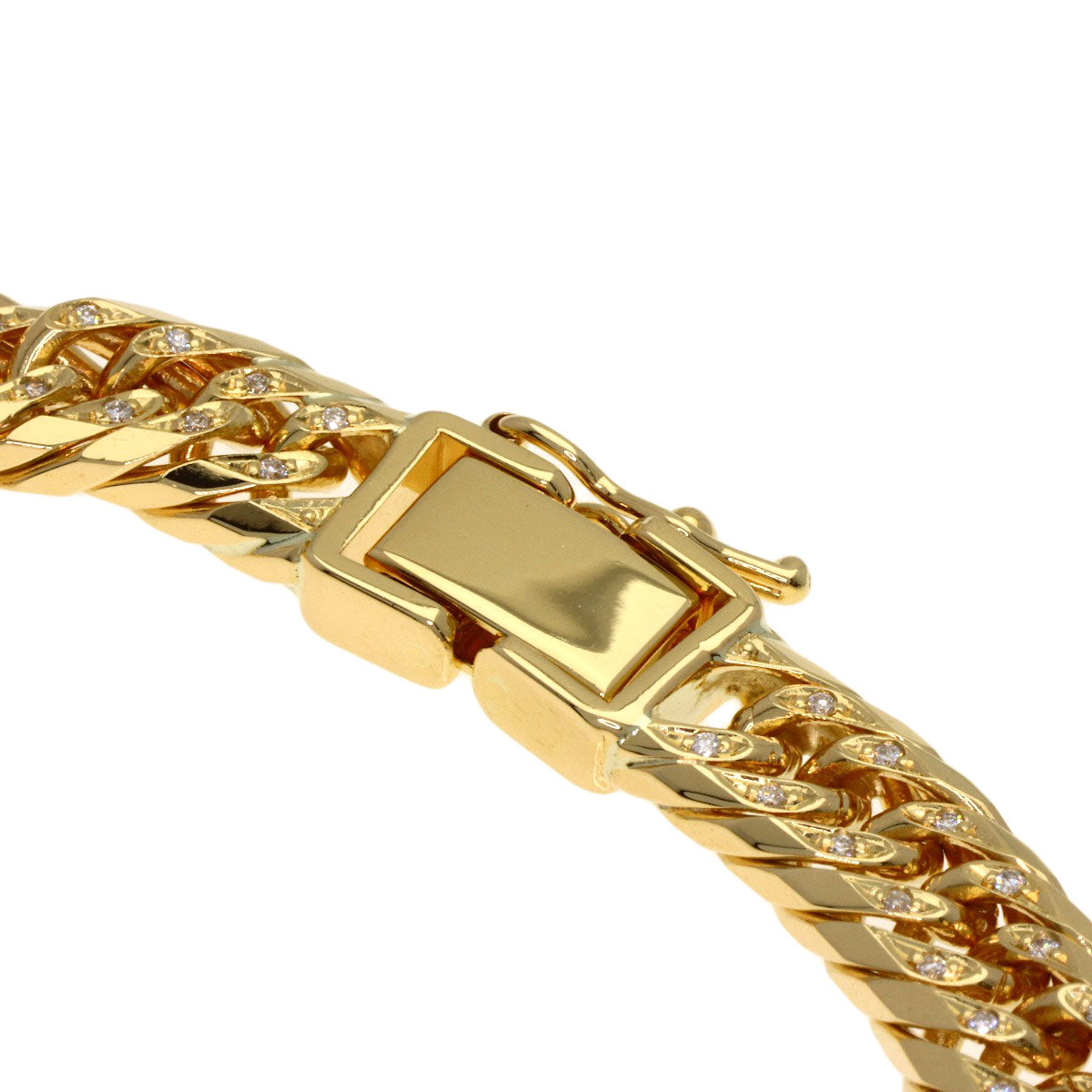 0.5ct Curb chain W8 face Diamond Bracelet K18 Yellow Gold 29.9g　Ladies