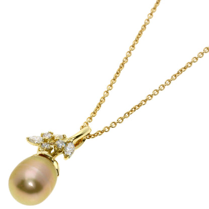Queen Golden Pearl Pearl Diamond Necklace K18 Yellow Gold Ladies [Used]