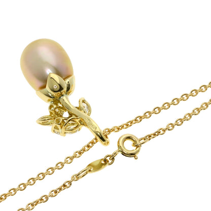 Queen Golden Pearl Pearl Diamond Necklace K18 Yellow Gold Ladies [Used]