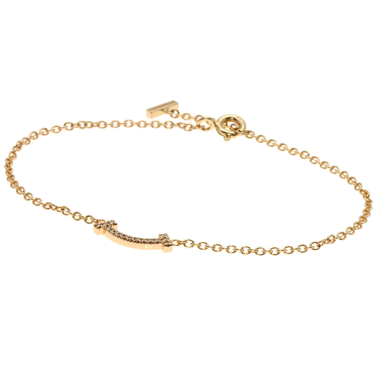 TIFFANY&Co. T Smile Mini Diamond Bracelet K18 Pink Gold Ladies [Used]