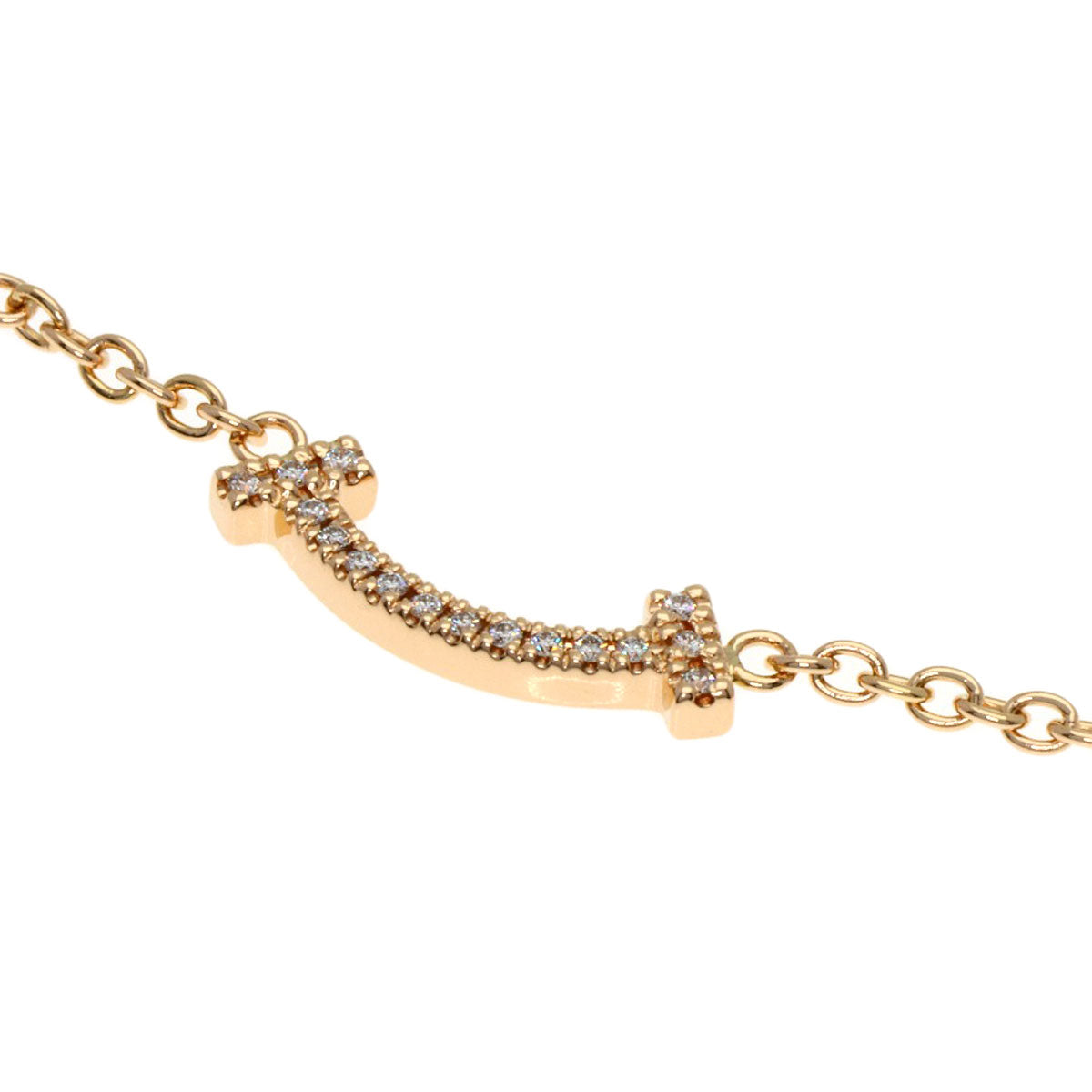 TIFFANY&Co. T Smile Mini Diamond Bracelet K18 Pink Gold Ladies [Used]