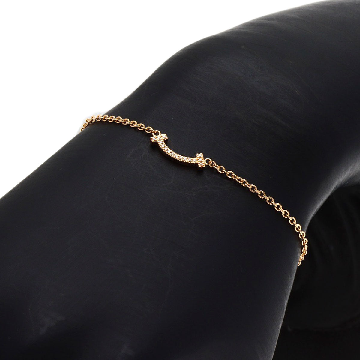 TIFFANY&Co. T Smile Mini Diamond Bracelet K18 Pink Gold Ladies [Used]