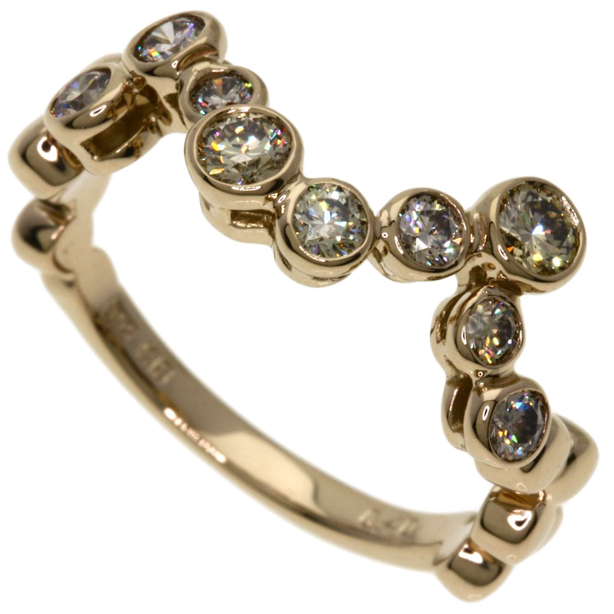 Kashikey Brown Diamond Bezel Ring Ring K18 Yellow Gold Ladies [Used]
