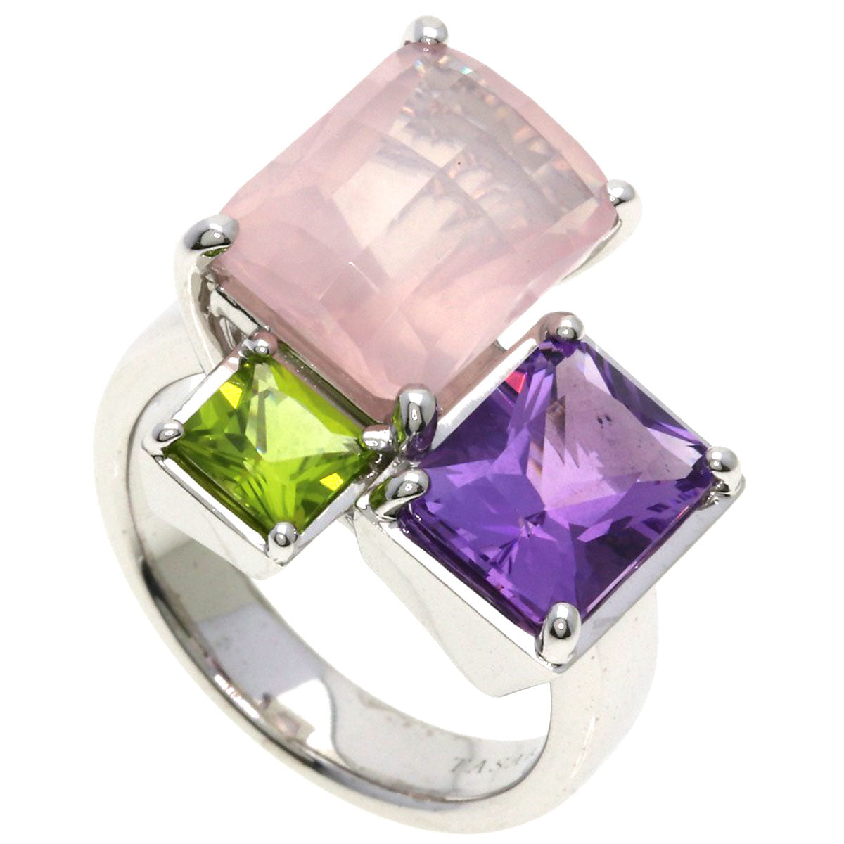 TASAKI Relaxed Elegant Raw Quartz Amethyst Peridot Ring K18 White Gold Ladies [Used]