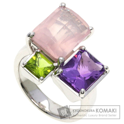 TASAKI Relaxed Elegant Raw Quartz Amethyst Peridot Ring K18 White Gold Ladies [Used]