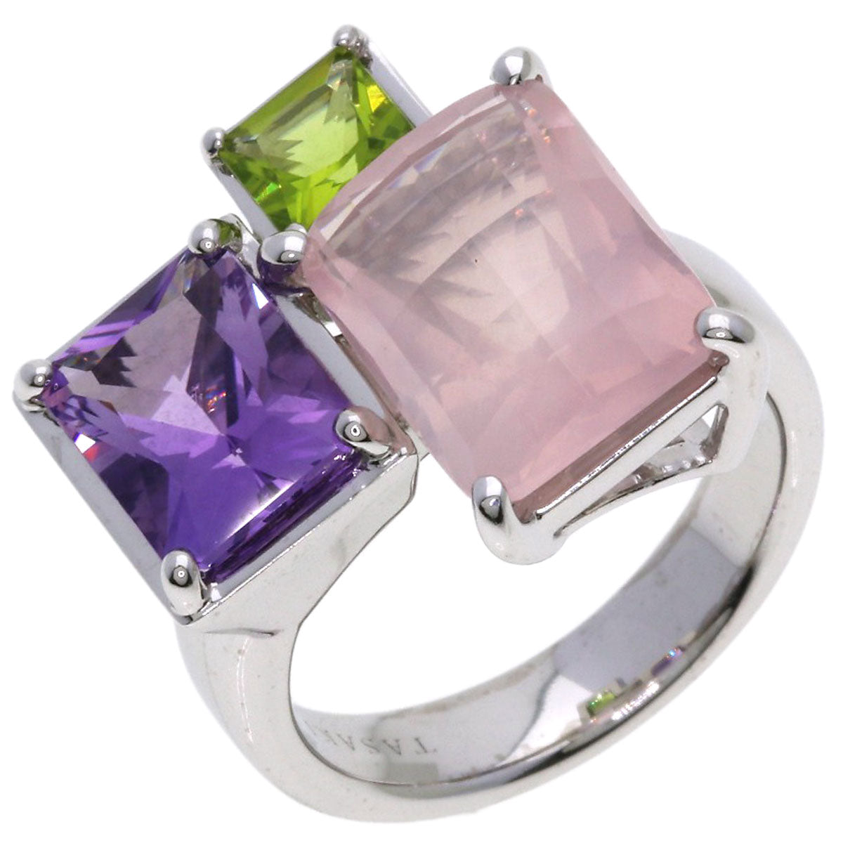 TASAKI Relaxed Elegant Raw Quartz Amethyst Peridot Ring K18 White Gold Ladies [Used]