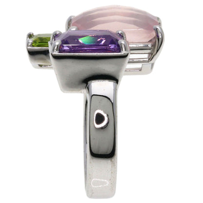 TASAKI Relaxed Elegant Raw Quartz Amethyst Peridot Ring K18 White Gold Ladies [Used]