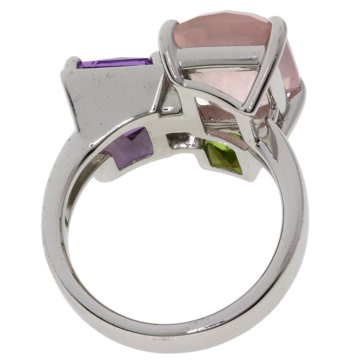 TASAKI Relaxed Elegant Raw Quartz Amethyst Peridot Ring K18 White Gold Ladies [Used]