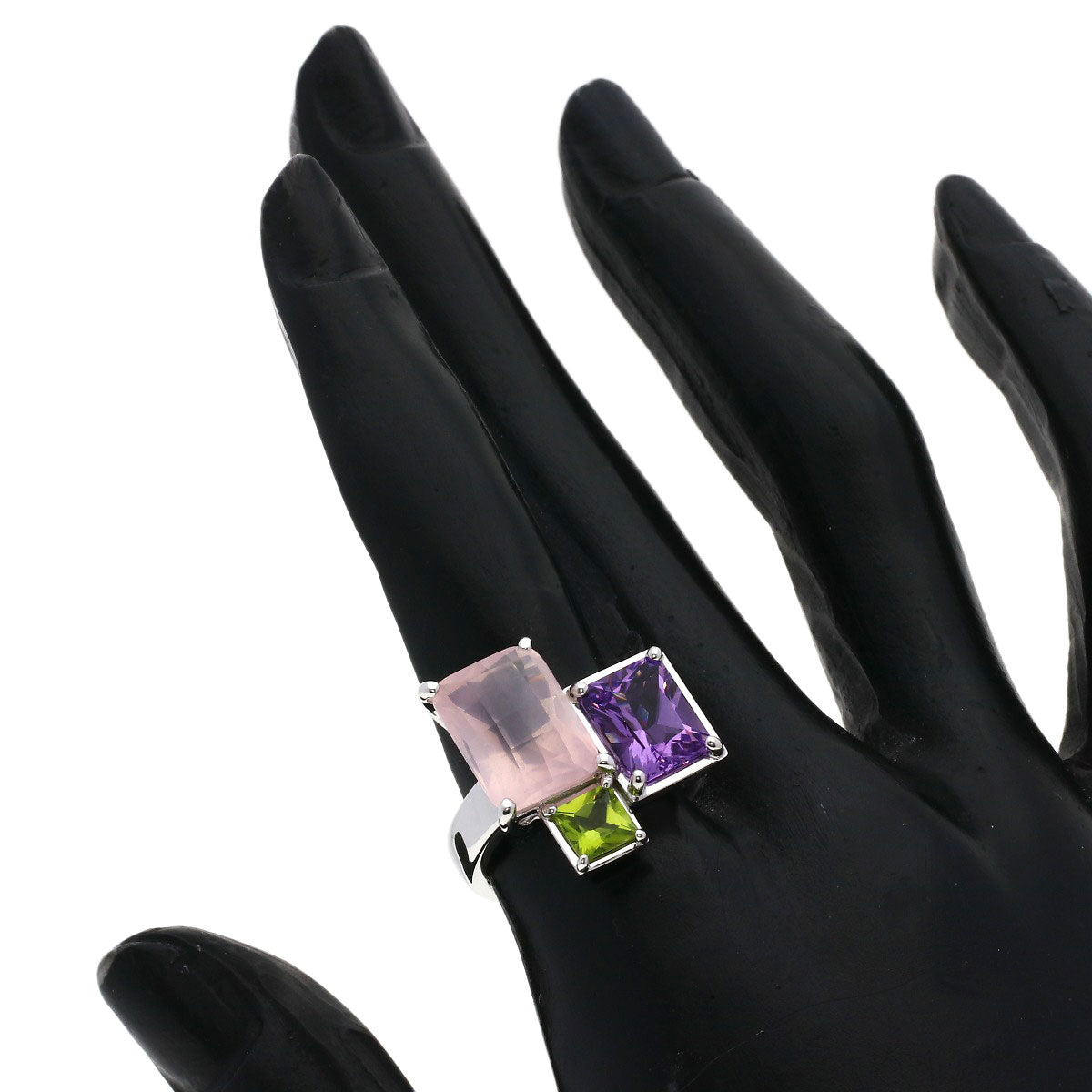 TASAKI Relaxed Elegant Raw Quartz Amethyst Peridot Ring K18 White Gold Ladies [Used]