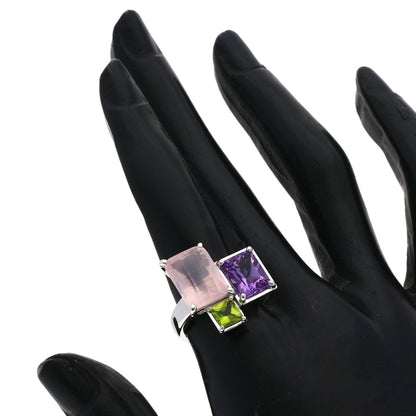 TASAKI Relaxed Elegant Raw Quartz Amethyst Peridot Ring K18 White Gold Ladies [Used]