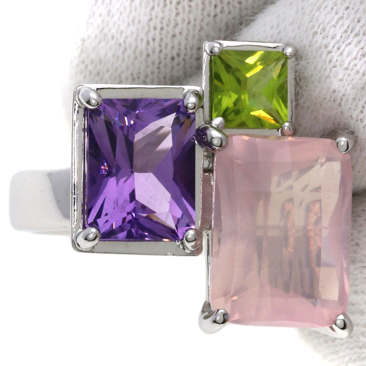 TASAKI Relaxed Elegant Raw Quartz Amethyst Peridot Ring K18 White Gold Ladies [Used]