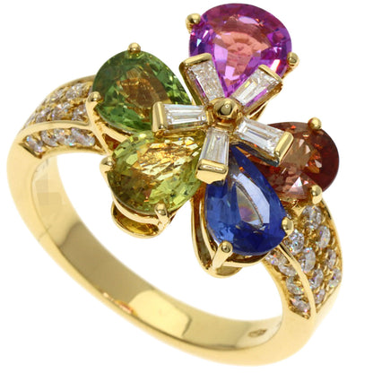 BVLGARI Flower Contrail Multicolor Sapphire Diamond Ring K18 Yellow Gold Ladies [Used]