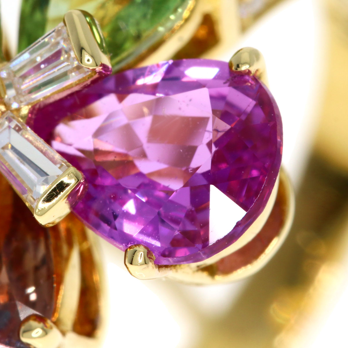 BVLGARI Flower Contrail Multicolor Sapphire Diamond Ring K18 Yellow Gold Ladies [Used]