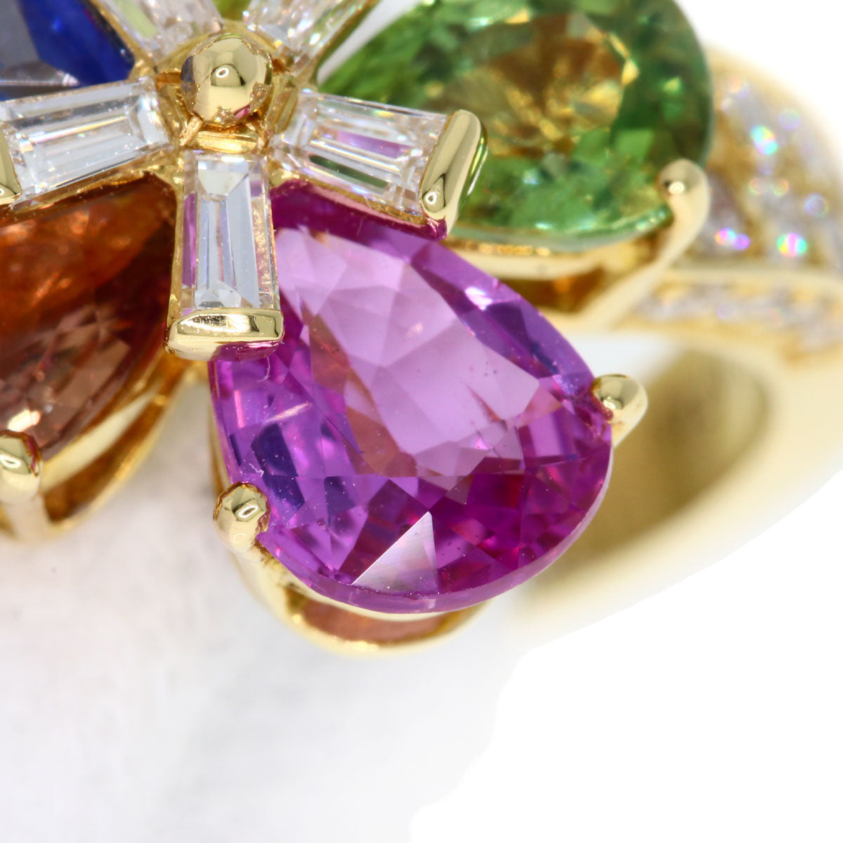 BVLGARI Flower Contrail Multicolor Sapphire Diamond Ring K18 Yellow Gold Ladies [Used]