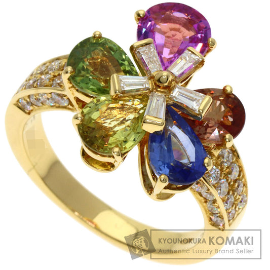 BVLGARI Flower Contrail Multicolor Sapphire Diamond Ring K18 Yellow Gold Ladies [Used]