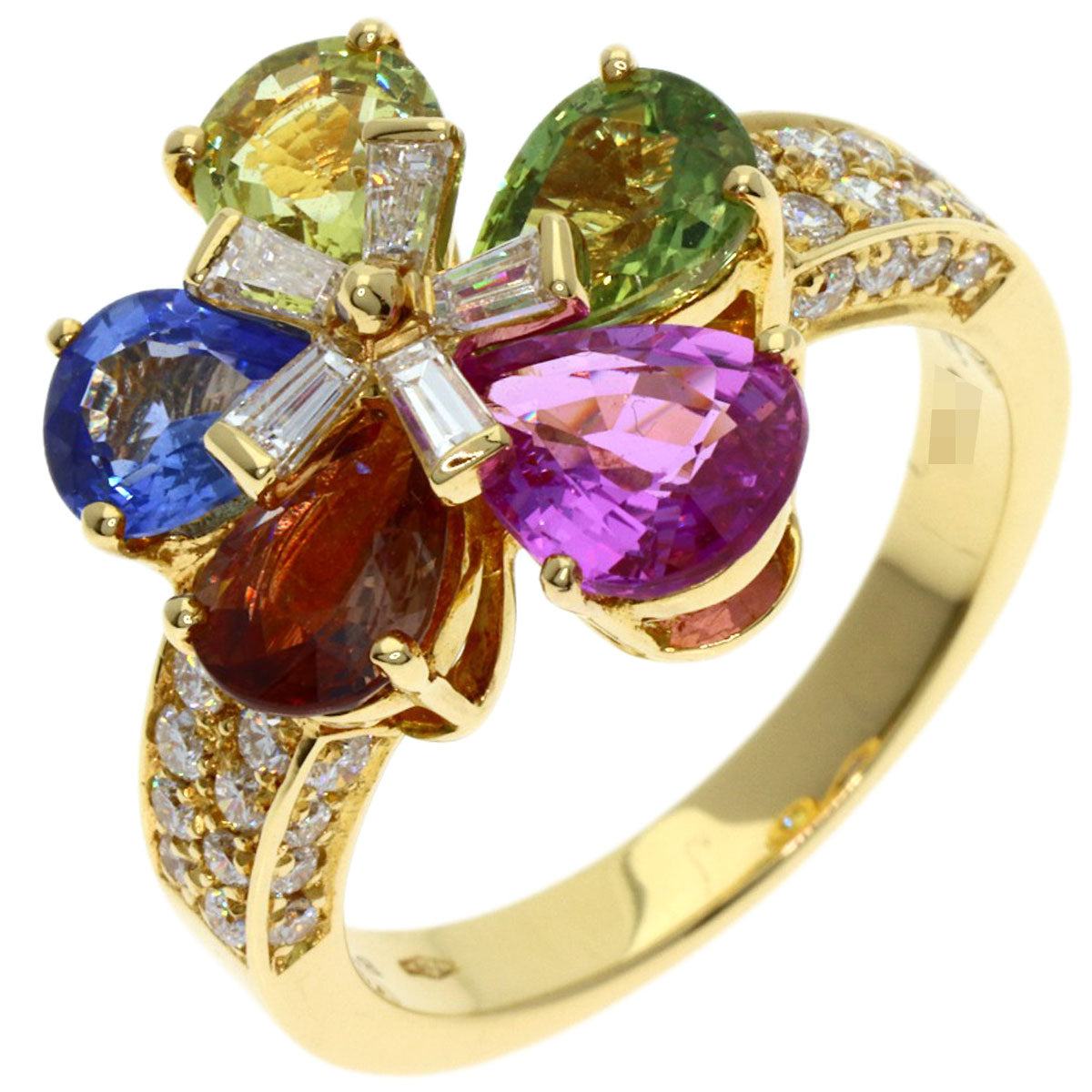 BVLGARI Flower Contrail Multicolor Sapphire Diamond Ring K18 Yellow Gold Ladies [Used]