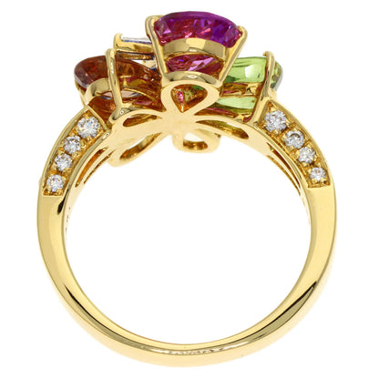 BVLGARI Flower Contrail Multicolor Sapphire Diamond Ring K18 Yellow Gold Ladies [Used]