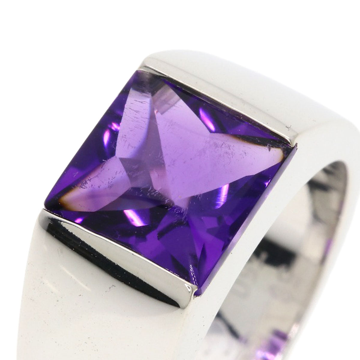 CARTIER Tank Amethyst #50 Ring K18 White Gold Ladies [Used]