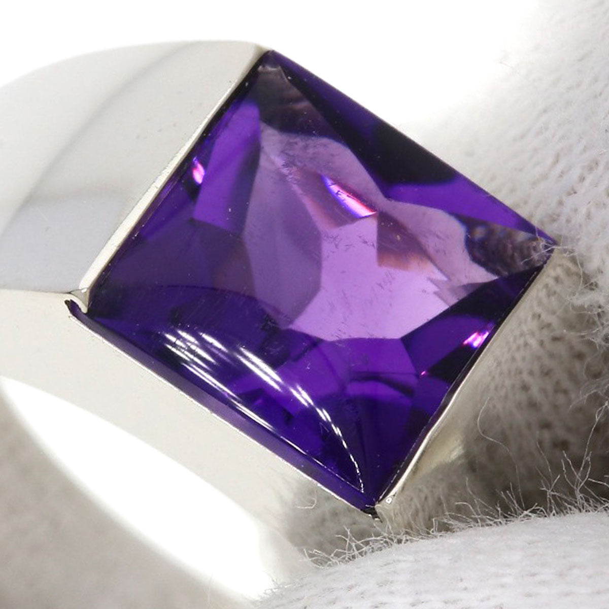 CARTIER Tank Amethyst #50 Ring K18 White Gold Ladies [Used]