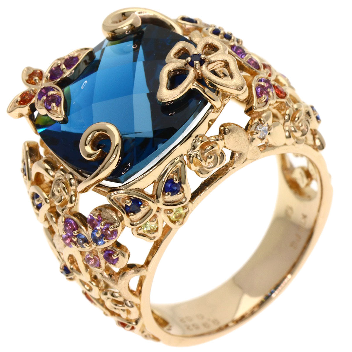 9.952ct Siren Azzurro Blue Topaz Sapphire Ring K18 Pink Gold 11g　Ladies