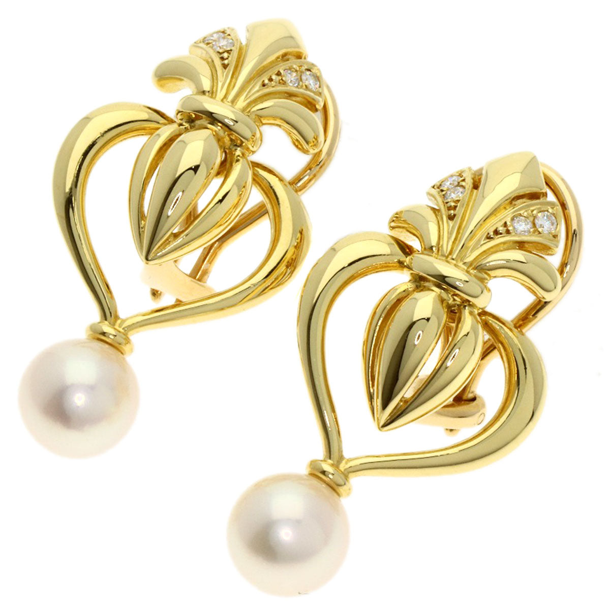 MIKIMOTO Pearl Pearl Diamond Earring K18 Yellow Gold Ladies [Used]