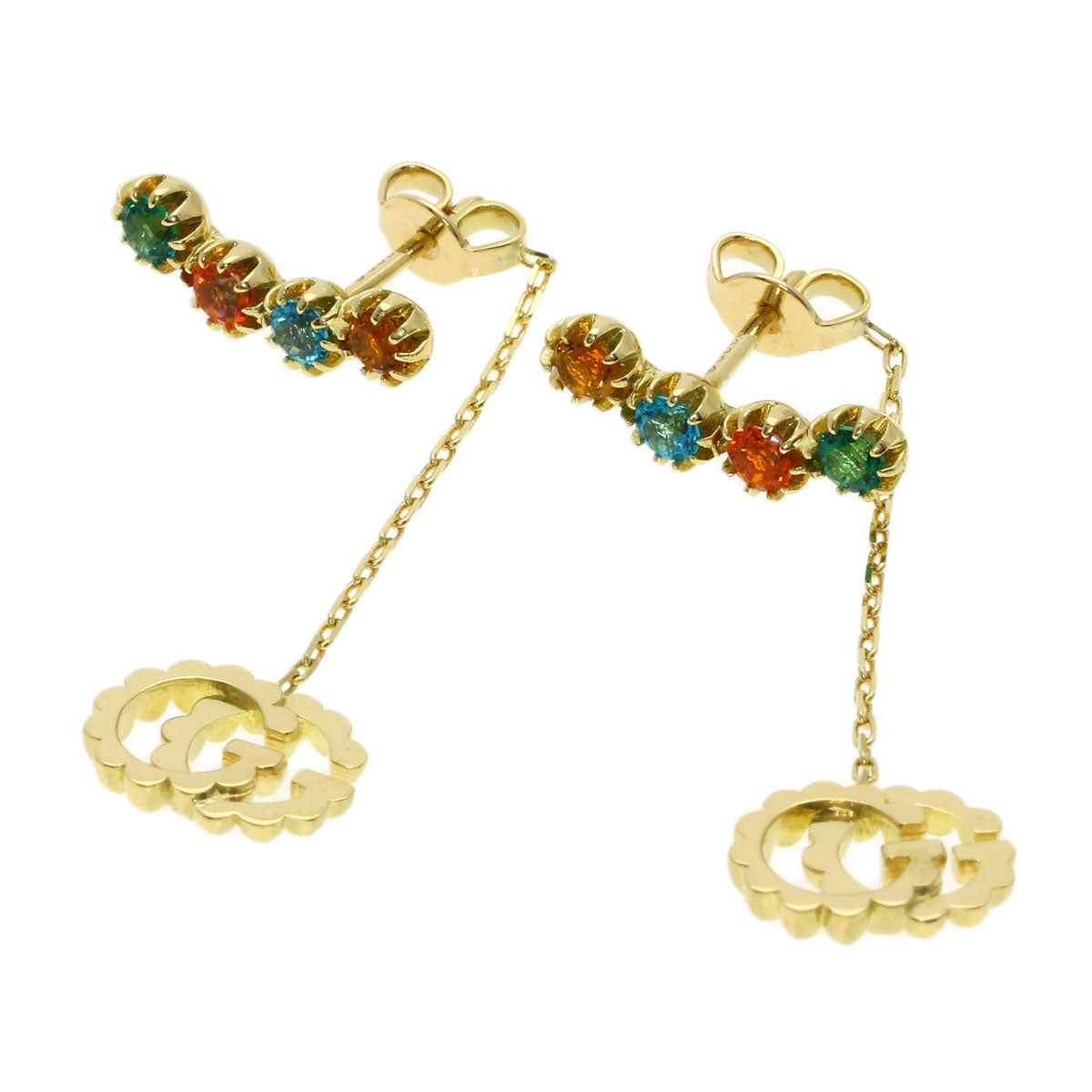 GUCCI Multi-stone Double G earring K18 Yellow Gold Ladies [Used]