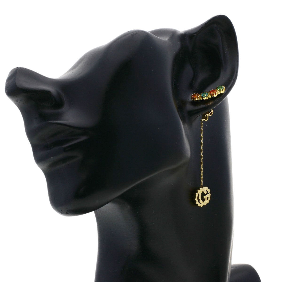 GUCCI Multi-stone Double G earring K18 Yellow Gold Ladies [Used]