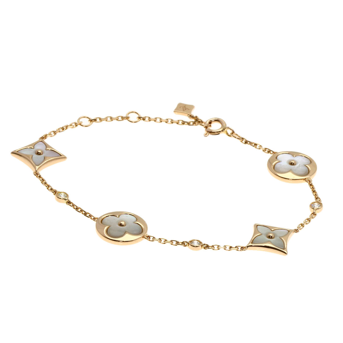 LOUIS VUITTON 4 Motif Blossom BB Mother of Pearl Diamond Q95596 Bracelet K18 Pink Gold Ladies [Used]