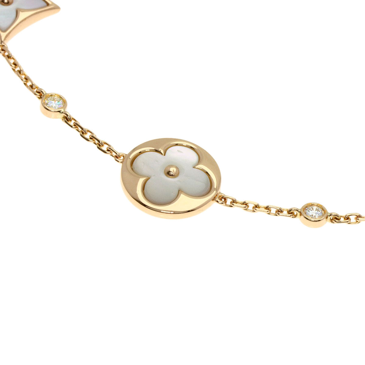 LOUIS VUITTON 4 Motif Blossom BB Mother of Pearl Diamond Q95596 Bracelet K18 Pink Gold Ladies [Used]