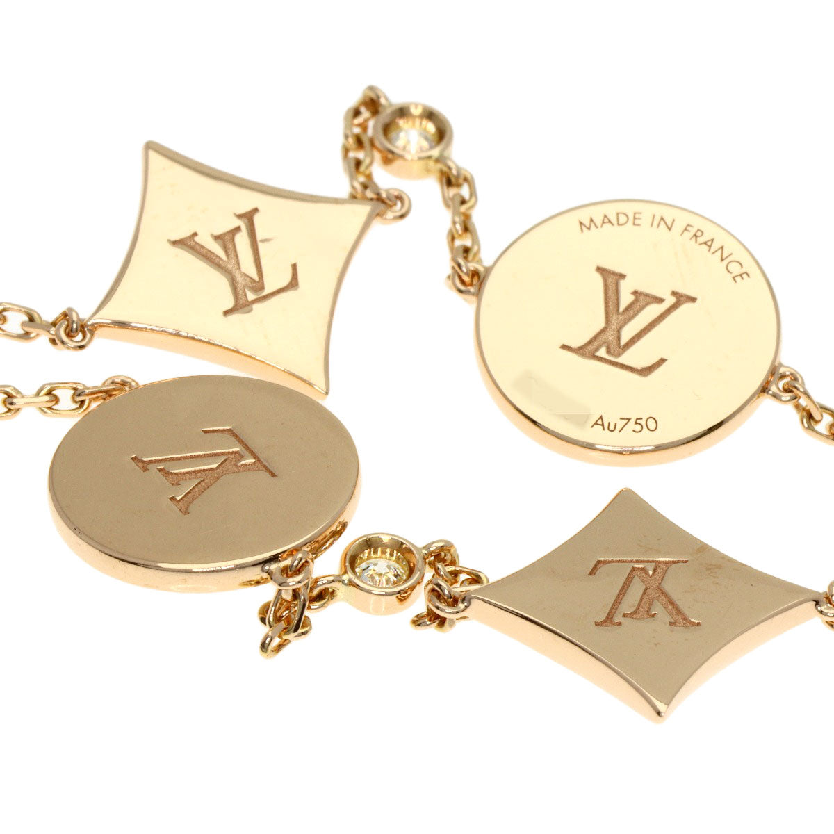 LOUIS VUITTON 4 Motif Blossom BB Mother of Pearl Diamond Q95596 Bracelet K18 Pink Gold Ladies [Used]