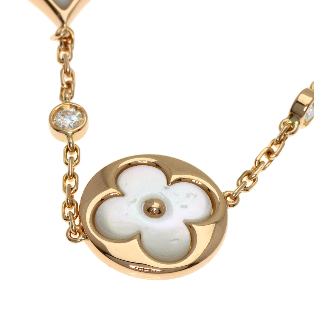 LOUIS VUITTON 4 Motif Blossom BB Mother of Pearl Diamond Q95596 Bracelet K18 Pink Gold Ladies [Used]
