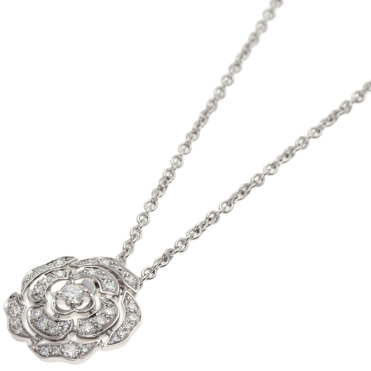 CHANEL Camellia Diamond Necklace K18 White Gold Ladies [Used]