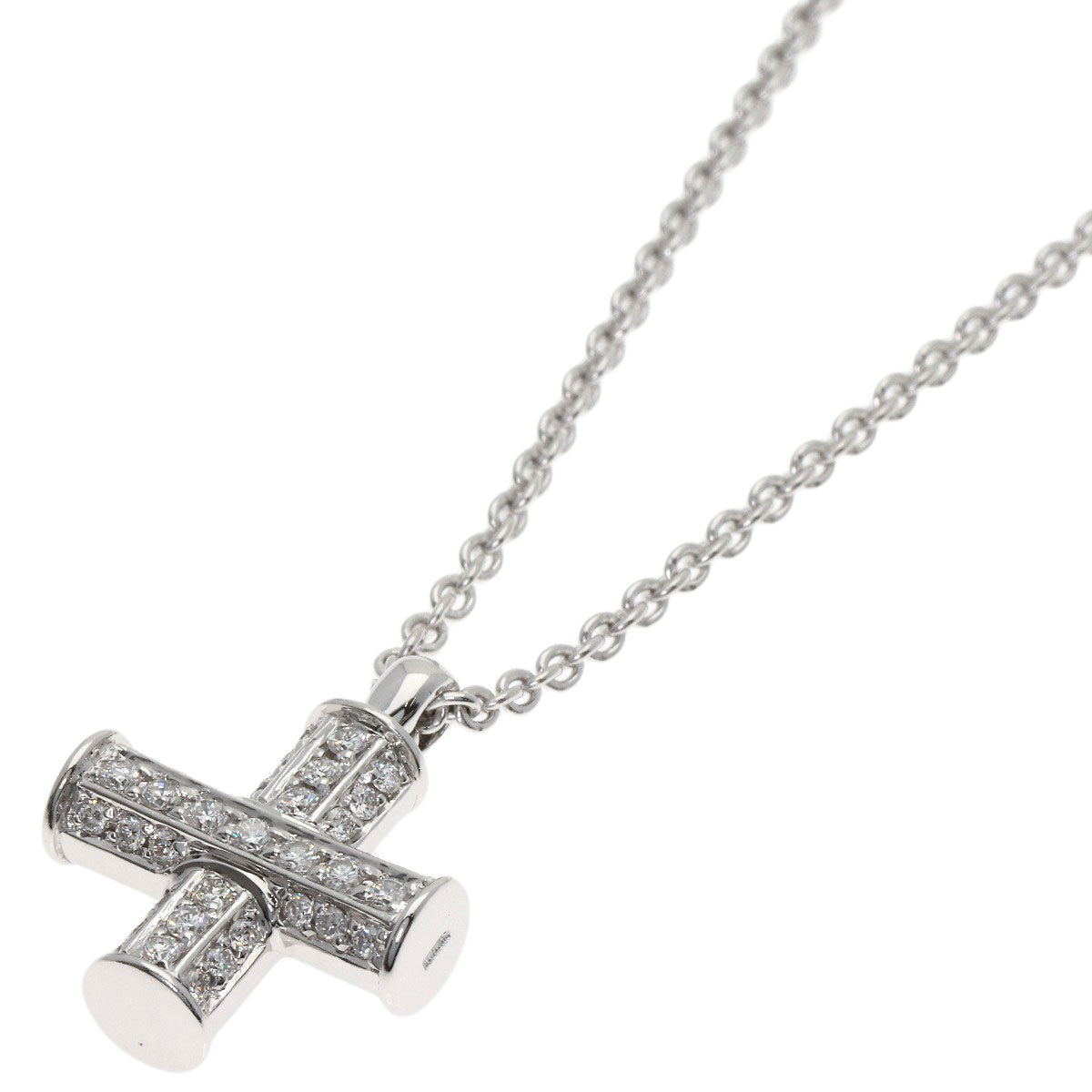 BVLGARI Greek Cross Diamond Necklace K18 White Gold Ladies [Used]