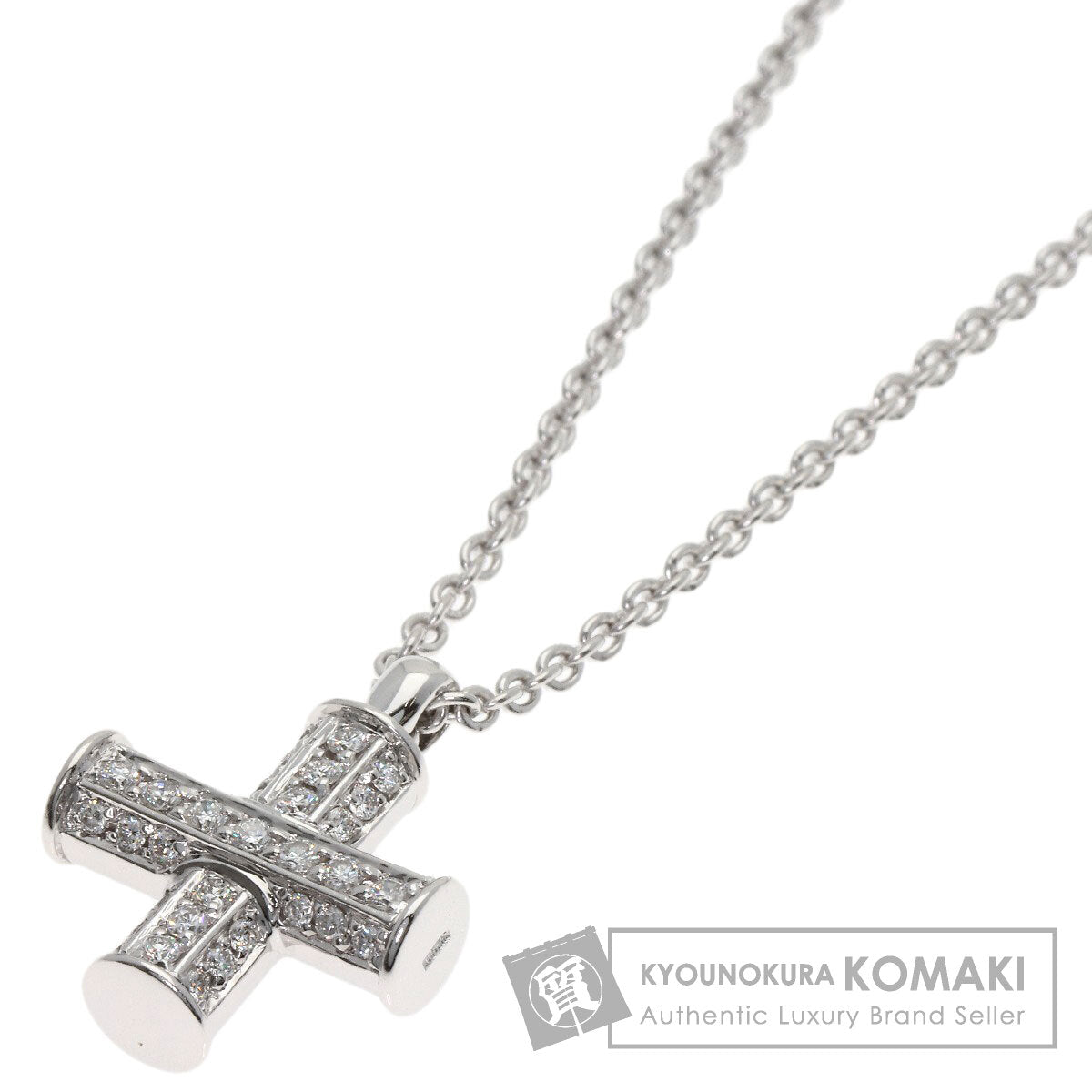 BVLGARI Greek Cross Diamond Necklace K18 White Gold Ladies [Used]