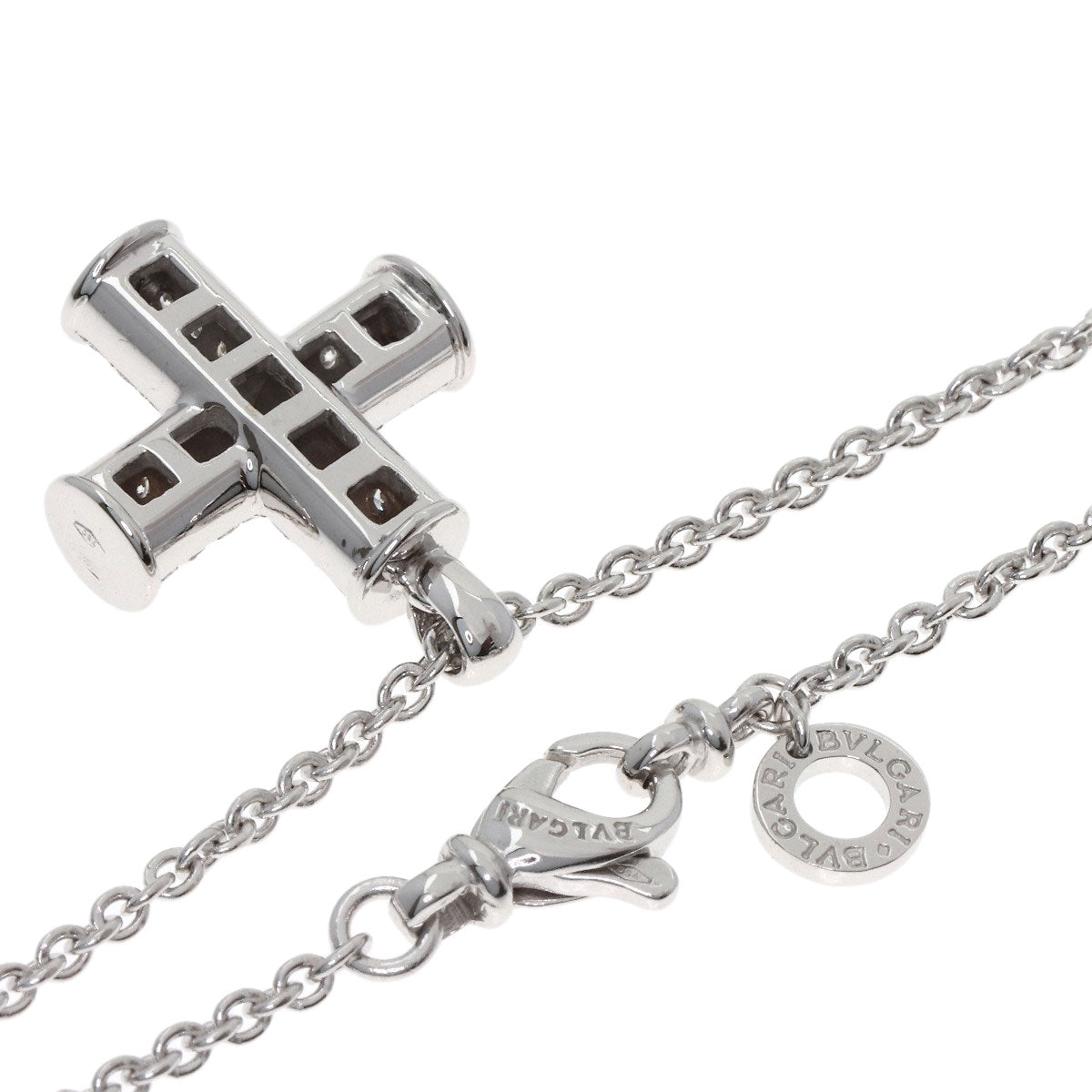 BVLGARI Greek Cross Diamond Necklace K18 White Gold Ladies [Used]