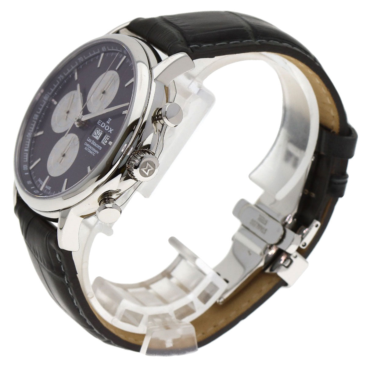 EDOX Les Bemonts Chronograph Watches 01120-3-BUIN Stainless Steel/Leather mens