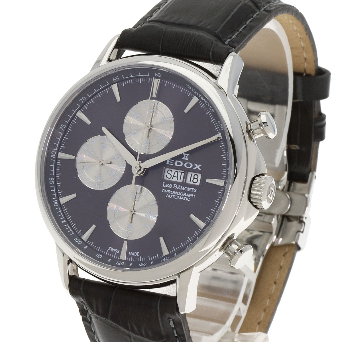 EDOX Les Bemonts Chronograph Watches 01120-3-BUIN Stainless Steel/Leather mens