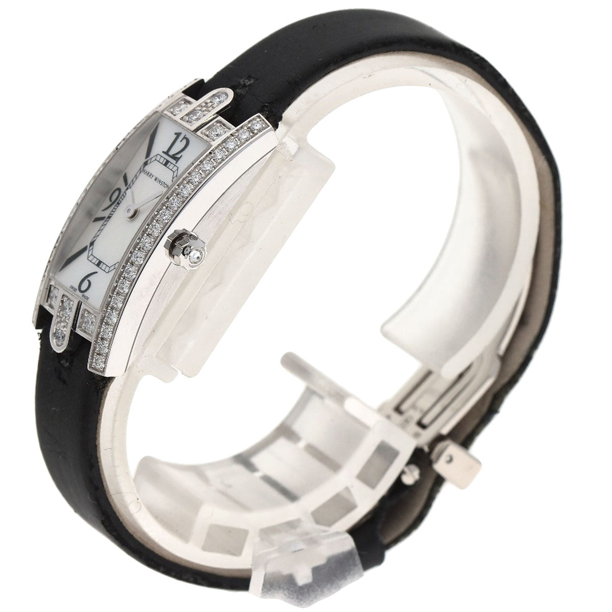 HARRY WINSTON Avenue C Mini Watches AVCQHM16 K18 White Gold/Leather x Satin Ladies