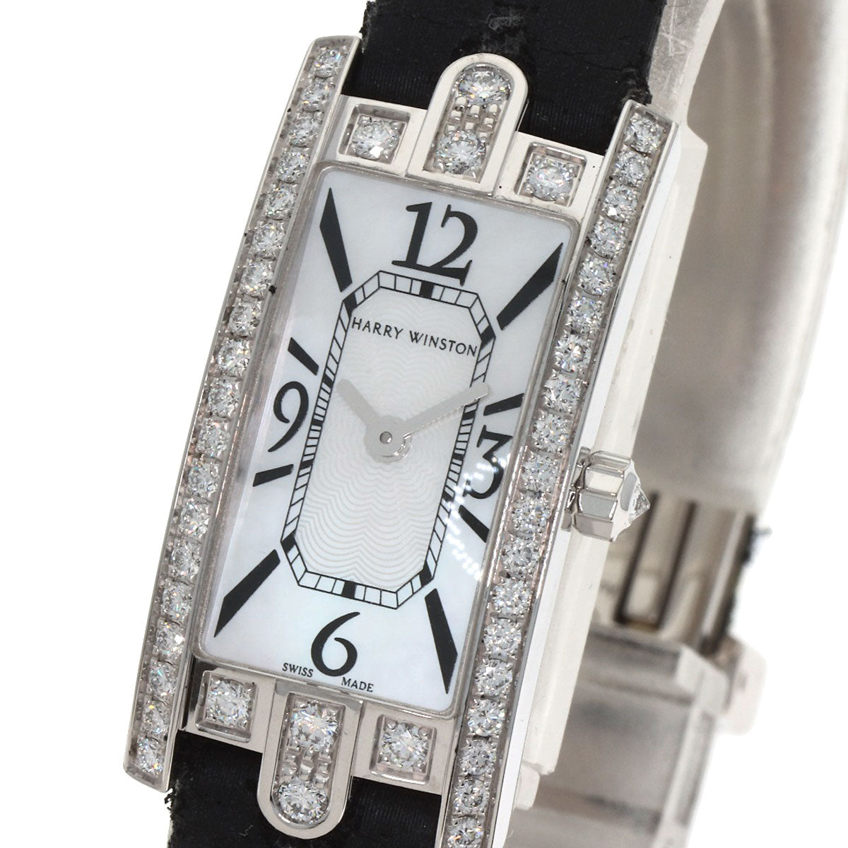HARRY WINSTON Avenue C Mini Watches AVCQHM16 K18 White Gold/Leather x Satin Ladies