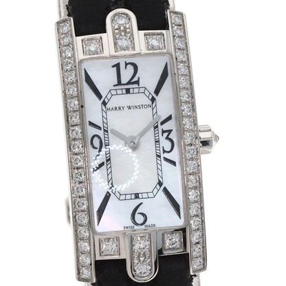 HARRY WINSTON Avenue C Mini Watches AVCQHM16 K18 White Gold/Leather x Satin Ladies