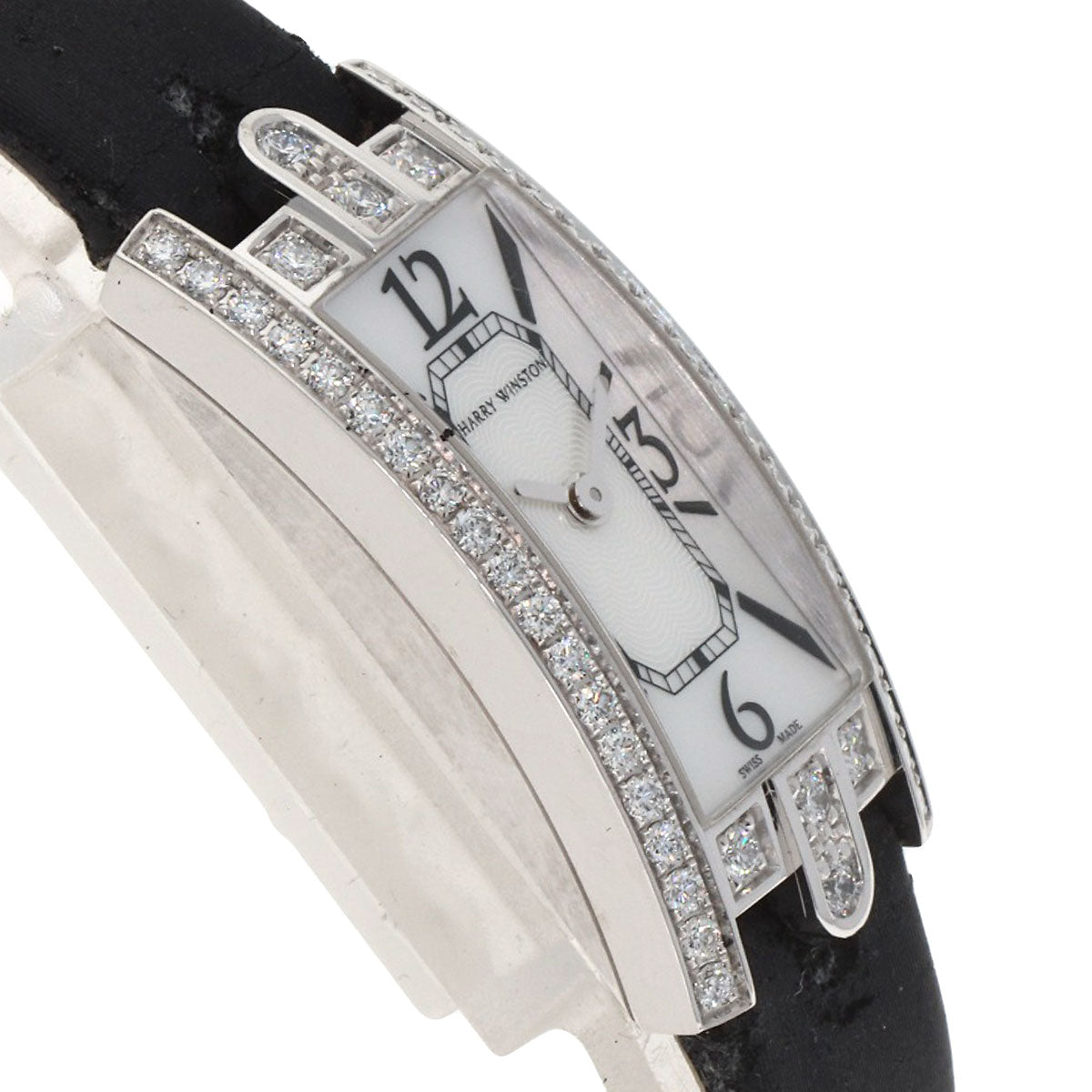 HARRY WINSTON Avenue C Mini Watches AVCQHM16 K18 White Gold/Leather x Satin Ladies