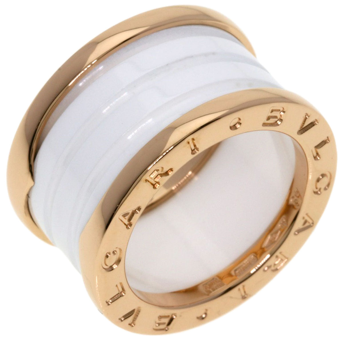 BVLGARI B.zero1 4-Band White Ceramic #49 Ring K18 Pink Gold Ladies [Used]