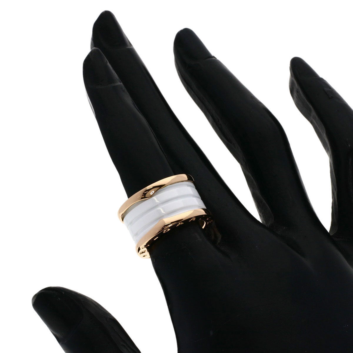 BVLGARI B.zero1 4-Band White Ceramic #49 Ring K18 Pink Gold Ladies [Used]