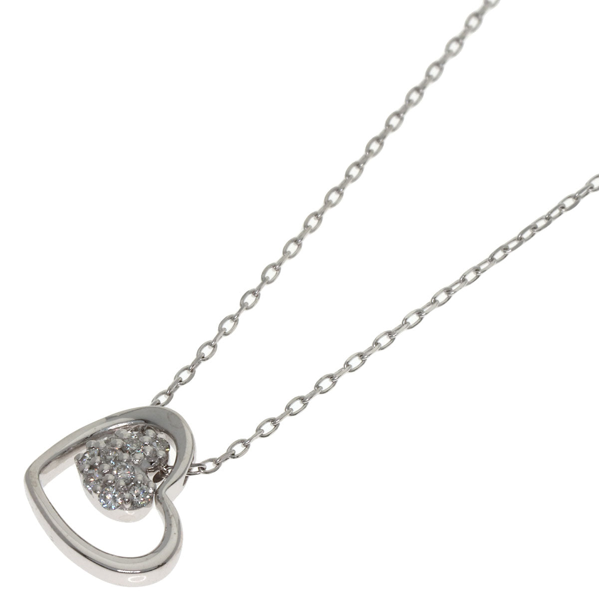 Ponte Vecchio Heart Diamond Necklace K18 White Gold Ladies [Used]