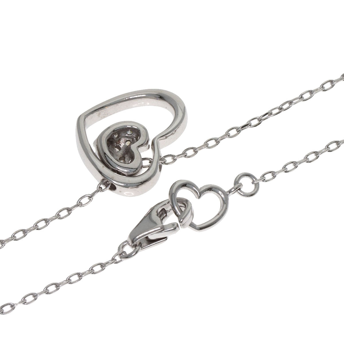 Ponte Vecchio Heart Diamond Necklace K18 White Gold Ladies [Used]
