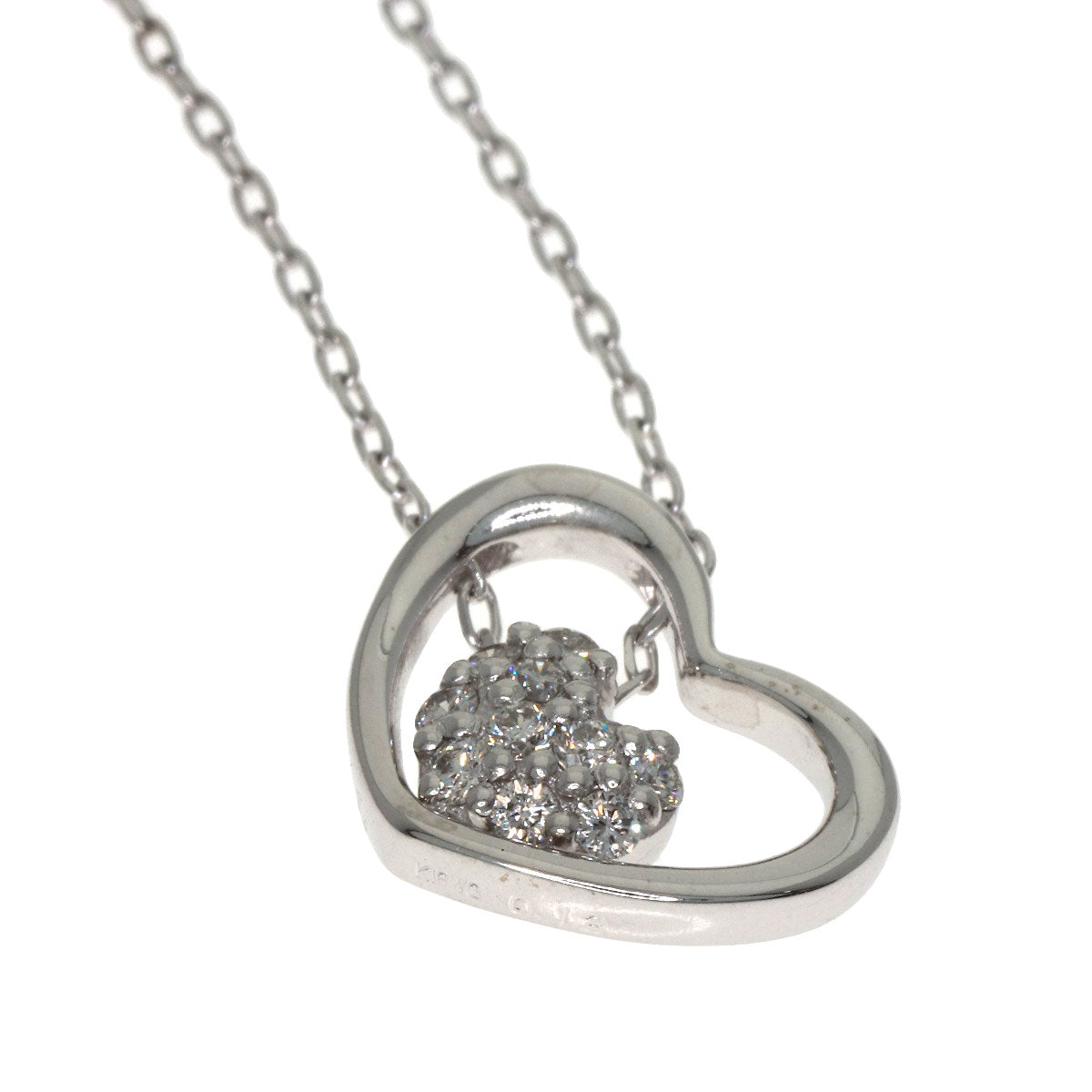 Ponte Vecchio Heart Diamond Necklace K18 White Gold Ladies [Used]