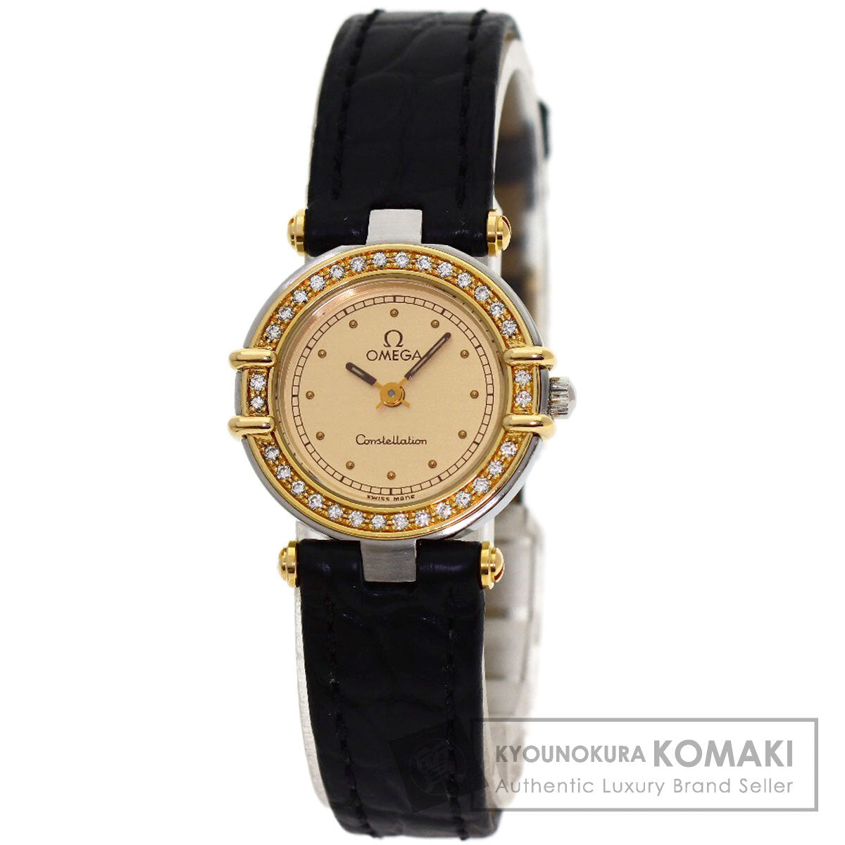 OMEGA Constellation Flat Bezel Diamond Watches Stainless Steel/Leather Ladies
