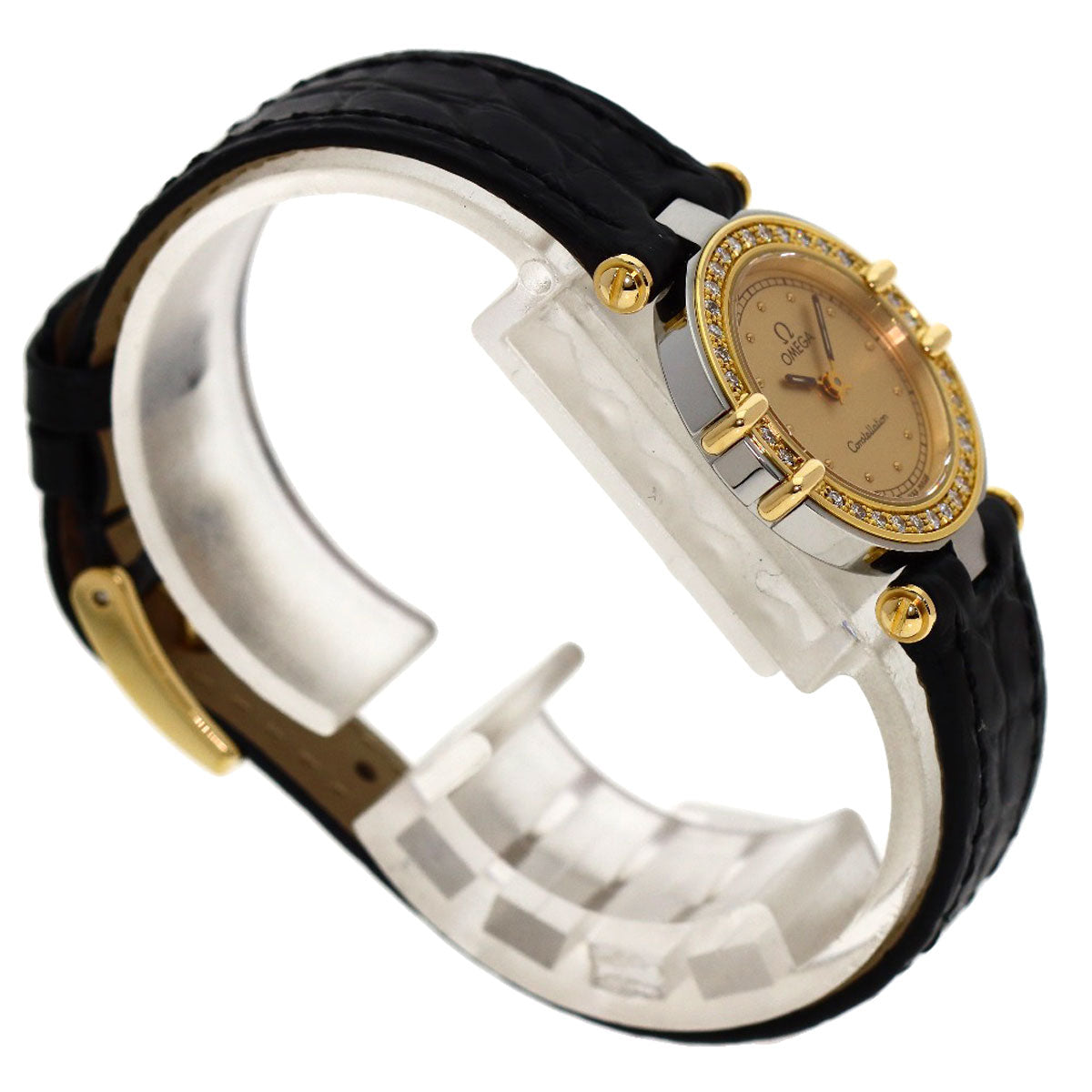 OMEGA Constellation Flat Bezel Diamond Watches Stainless Steel/Leather Ladies